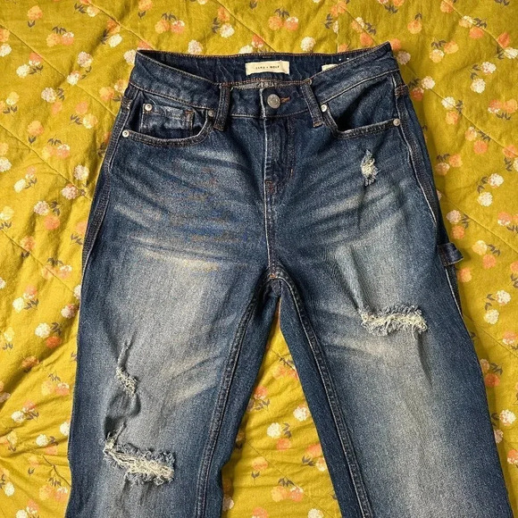 Cleo + Wolf High Rise Straight Leg Distressed Carpenter Jeans Size W 25 L 30 - Picture 2 of 7